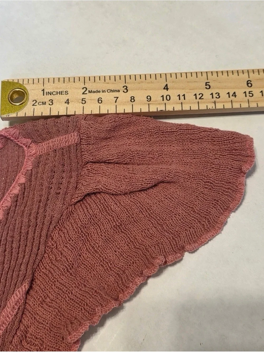Vintage Free People Dusty Rose Ribbed Knit Top with Flutter Sleeves